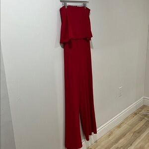 Lilyful Women’s Strapless Jumpsuit Small Wide Leg Red Flowy Straps Open Back